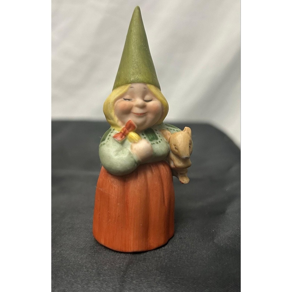 Vintage Bisque Gnome Figurine Made In Japan 1979 Lisa with Squirrel Rare